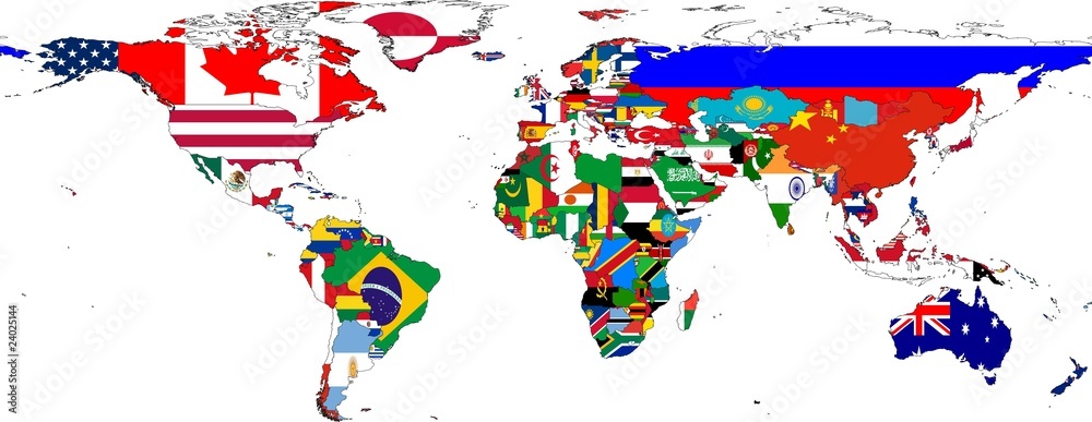 Fotw Map World map with flags Stock Illustration | Adobe Stock