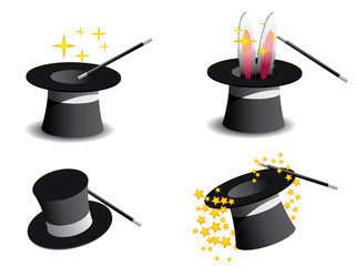 Vector magic hat isolated in white background