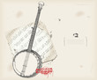 Banjo drawing- music instrument with score- background