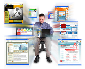 Wall Mural - business man sitting with internet web sites