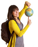 Fototapeta  - Touristin hält Globus in den Händen