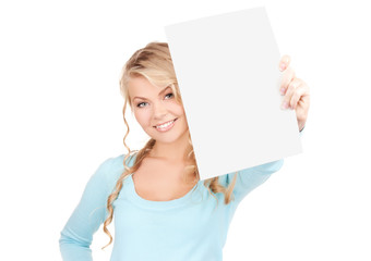 Sticker - happy woman with blank board