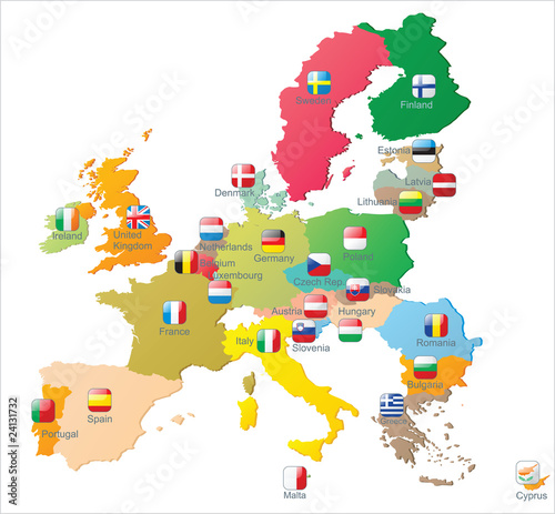 Naklejka dekoracyjna european union map with flags