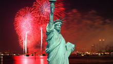 The Statue Of Liberty And July 4th Firework