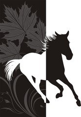 Wall Mural - Silhouette of hurrying horse on the abstract background. Vector