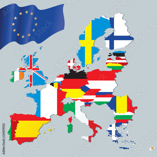 Fototapeta dla dzieci The European Union map with flags textures