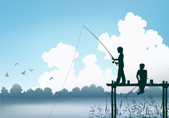 Wall Mural - fishing scene