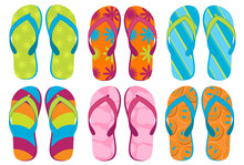Set Of Colorful Fun Flip Flops