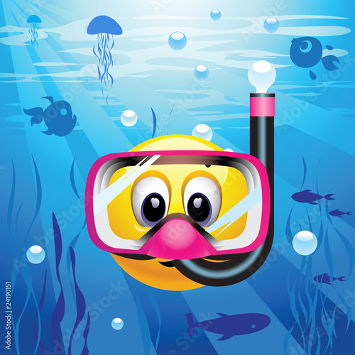Foto-Duschvorhang nach Maß - Smiley ball as diver (von Dejan Jovanovic)