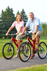 Wall Mural - seniors couple biking