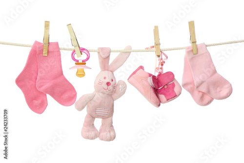 Fotografía Pink baby goods hanging on the clothesline