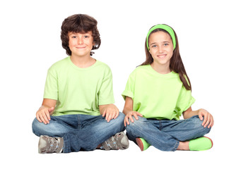 Poster - Couple of children with same clothes sitting