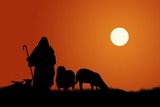 Fototapeta Dziecięca - Silhouette Of Shepherd And Sheep