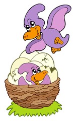 Sticker - Cartoon pterodactyl mom and baby