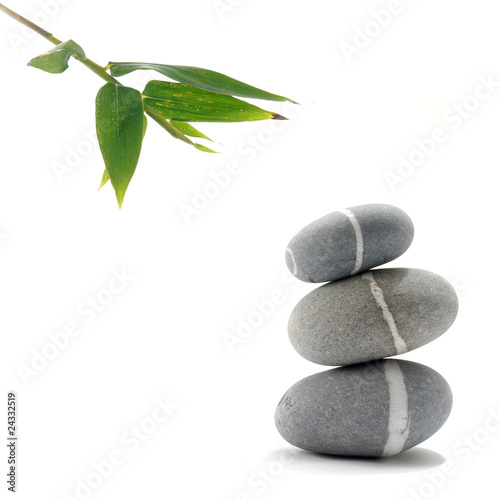 Fototapeta bamboo leaves with zen stone