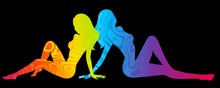 Bright Silhouette Of Girls Is Isolated On A Black Background