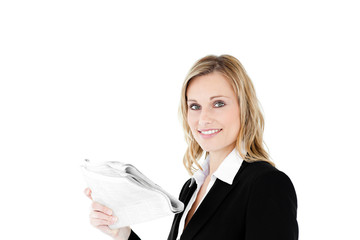 Poster - Businesswoman reading newspaper