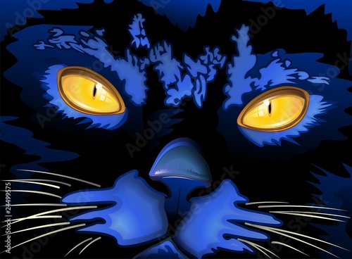 Gatto Nero con Occhi Gialli-Black Cat Face-Vector