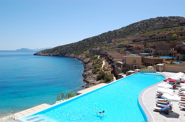 Wall Mural - Swimming pool with sea view at the luxury hotel, Crete, Greece