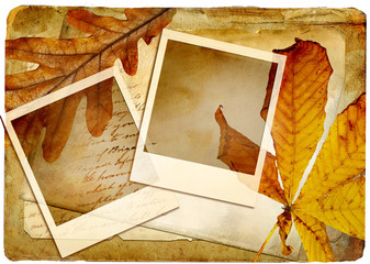 Wall Mural - vintage autumn background with frames and leaves