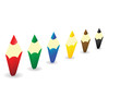 Multi-coloured wooden pencils rowed