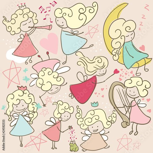 Fototapeta dla dzieci doodle fairies