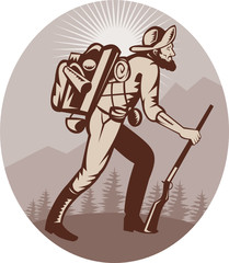 Wall Mural - Miner prospector hunter trapper hiking