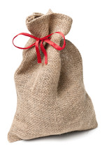 Jute Sack Present With Red Ribbon