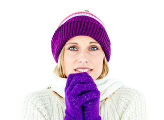 Poster - Freezed woman wearing cap and gloves