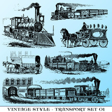 Various Vintage-style Illustrations  - Ancient Transport Set