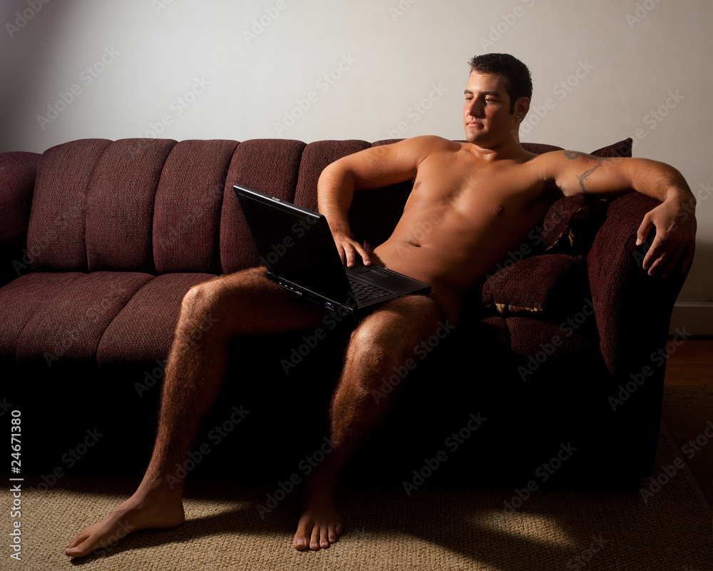 computer naked Nude Man with Laptop Computer の Stock フォト | Adobe Stock