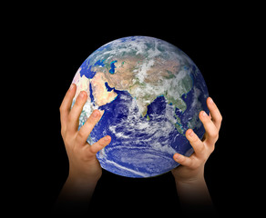 hands with planet earth