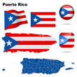 Puerto Rico vector set. Shape, flags and icons.