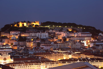 Fototapete - City of Lisbon lluminated at dusk, Portugal