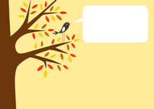 Autumn Tree And Little Bird With Word Bubble For Your Text