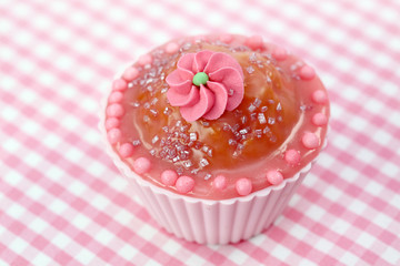 Wall Mural - Birthday cake on pink background