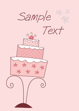Vector Card With Pink Wedding Or Birthday Cake