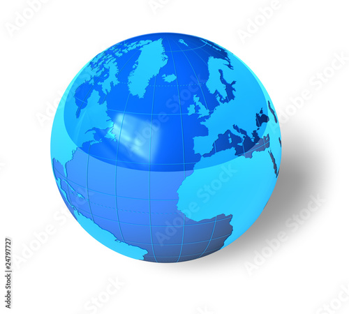 Blue glossy Earth globe