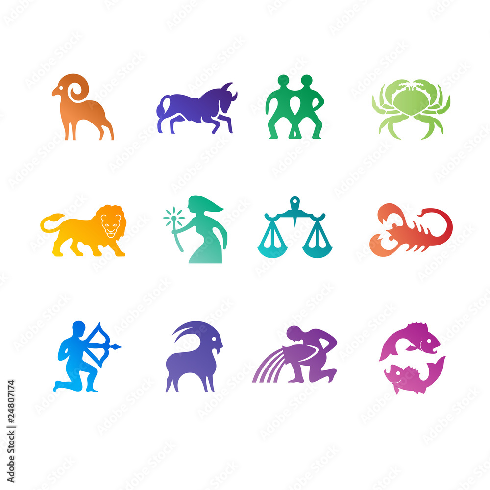 Colorful zodiac signs - obrazy, fototapety, plakaty 
