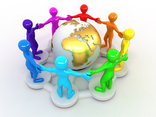Fototapete - Group of people around of earth