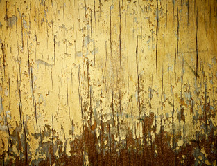 Wall Mural - Yellow painted weathered wood texture.