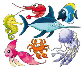 Wall Mural - Marine life. Isolated cartoon and vector characters.