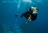 Fototapeta Do akwarium - female scuba diver