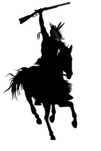 Silhouette Of Indian Warrior On A Horse With A Weapon