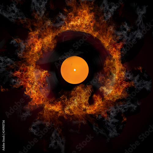 Obraz Dibond Burning vinyl disc-hot hits