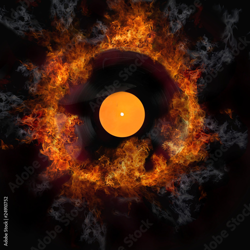 Obraz Dibond Burning vinyl disc-hot hits