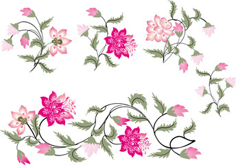 Wall Mural - set of pink and green flowers