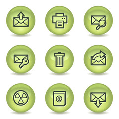 E-mail web icons set 2, green glossy circle buttons