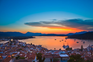 Canvas Print - Colorful sunset over Aegean sea, Greece