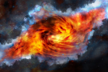 Wall Mural - Red Nebula black hole with blue clouds